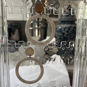 Minimalist Neutral Hoop Drop Earrings - Ivory Tone